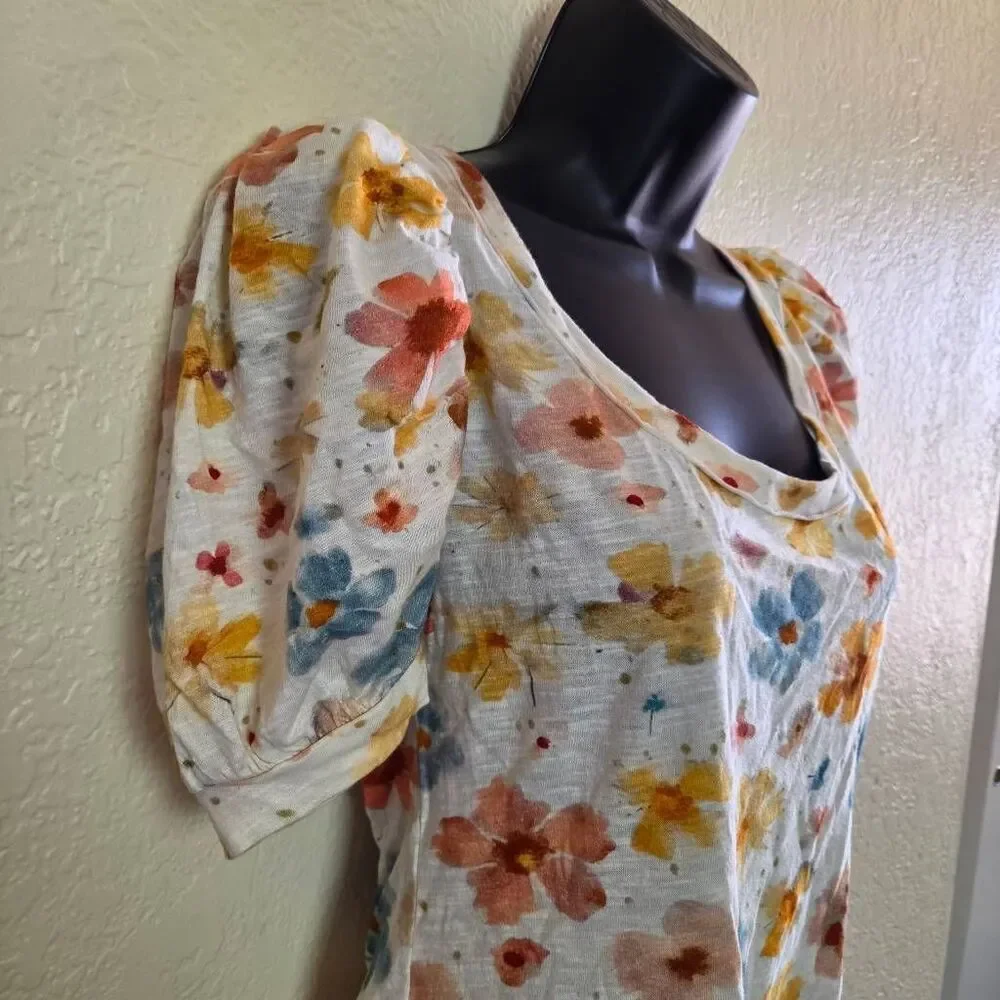 Anthropologie Floral Puff Sleeve Top